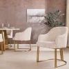 Armlehnen Stuhl EXTRAVAGANCIA beige Chenillestoff brushed champagner gold Metall