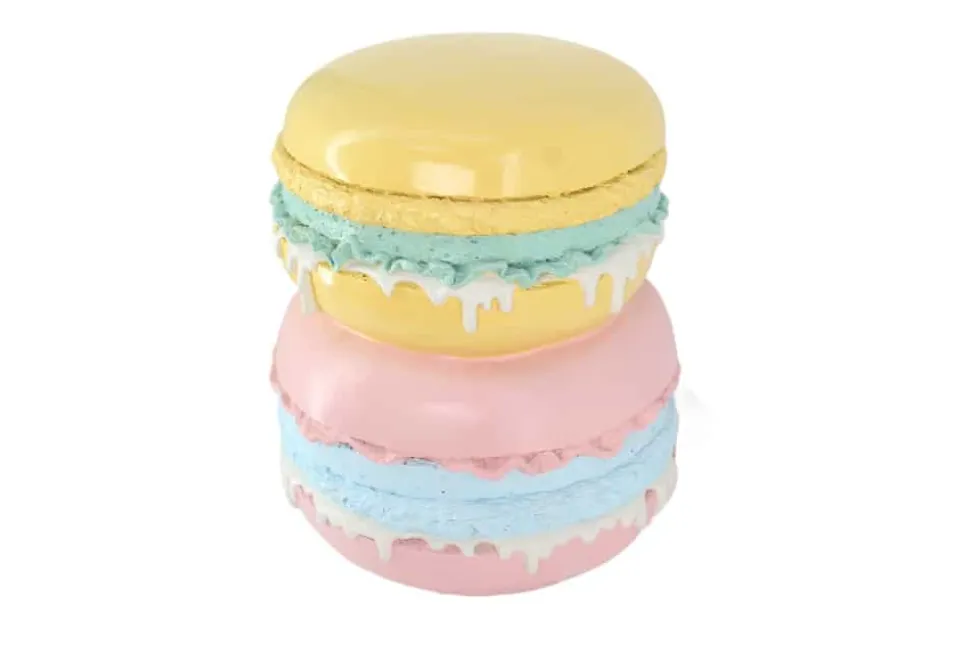 Außergewöhnlicher Beistelltisch MACARONS 50cm gelb rosa Fiberglas rund handmade
