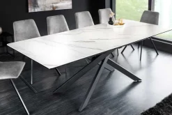 Ausziehbarer Esstisch ALPINE 160-200cm weiß Keramik Marmor schwarzes Metallgestell