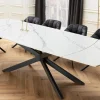 Ausziehbarer Esstisch COSMOS 160-240cm weiß Keramik schwarzes Metallgestell