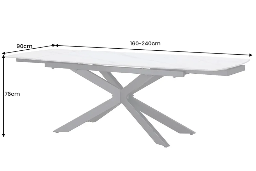 Ausziehbarer Esstisch COSMOS 160-240cm weiß Keramik schwarzes Metallgestell