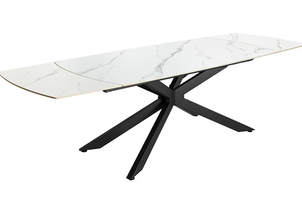 Ausziehbarer Esstisch COSMOS 160-240cm weiß Keramik schwarzes Metallgestell