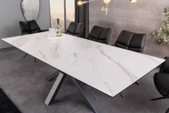 Ausziehbarer Esstisch ETERNITY 160-200cm weiß Keramik schwarz Metall