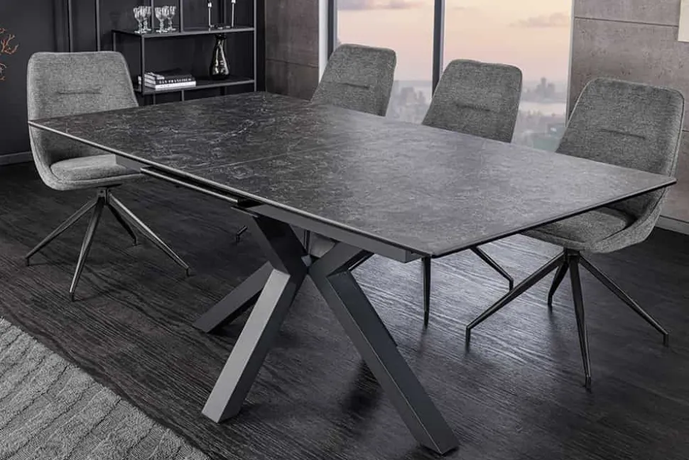 Ausziehbarer Esstisch ETERNITY 160-200cm graphit grau Keramik schwarz Metall