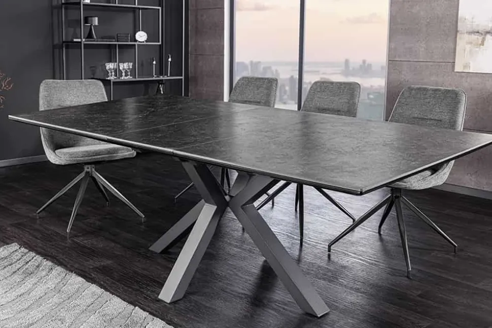 Ausziehbarer Esstisch ETERNITY 160-200cm graphit grau Keramik schwarz Metall