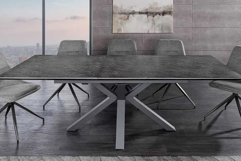 Ausziehbarer Esstisch ETERNITY 160-200cm graphit grau Keramik schwarz Metall