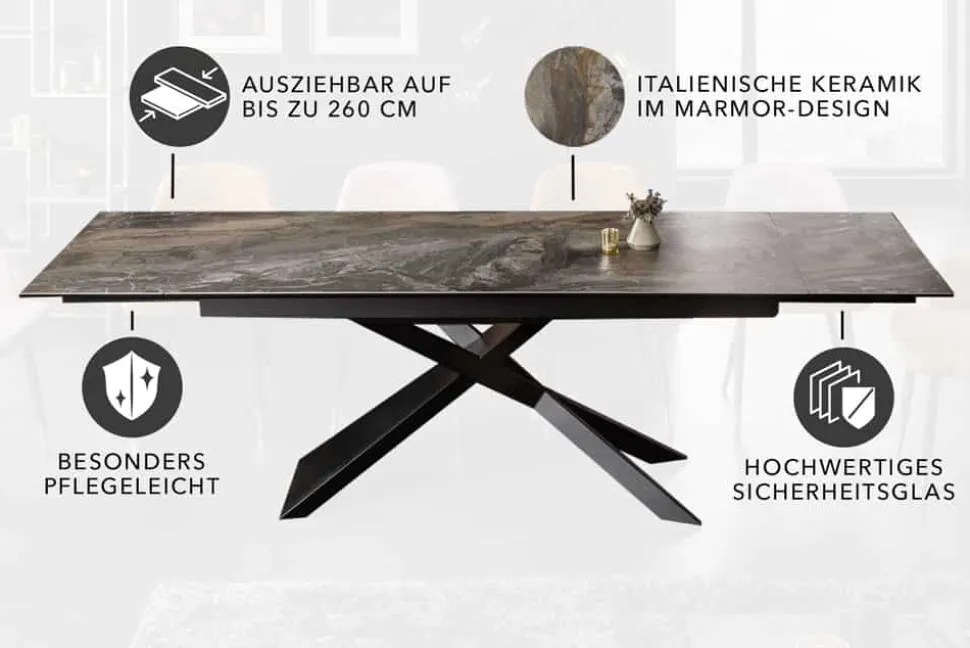 Ausziehbarer Esstisch EUPHORIA 180-220-260cm taupe anthrazit Keramik made in Italy