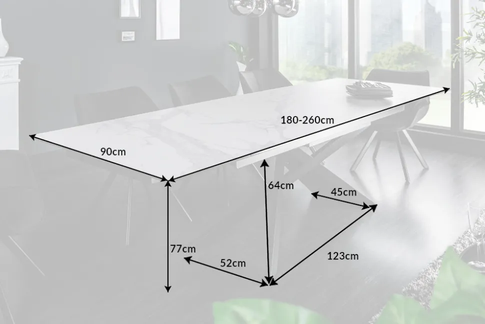 Ausziehbarer Esstisch EUPHORIA 180-220-260cm Marmor weiß Keramik made in Italy