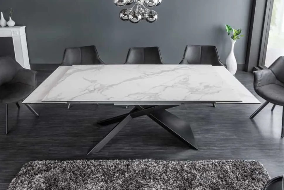 Ausziehbarer Esstisch EUPHORIA 180-220-260cm Marmor weiß Keramik made in Italy