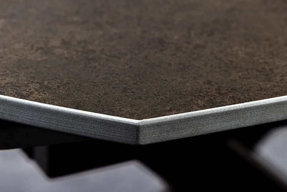 Ausziehbarer Esstisch INCEPTION 130-190cm rost oval Keramik bronze Gestell