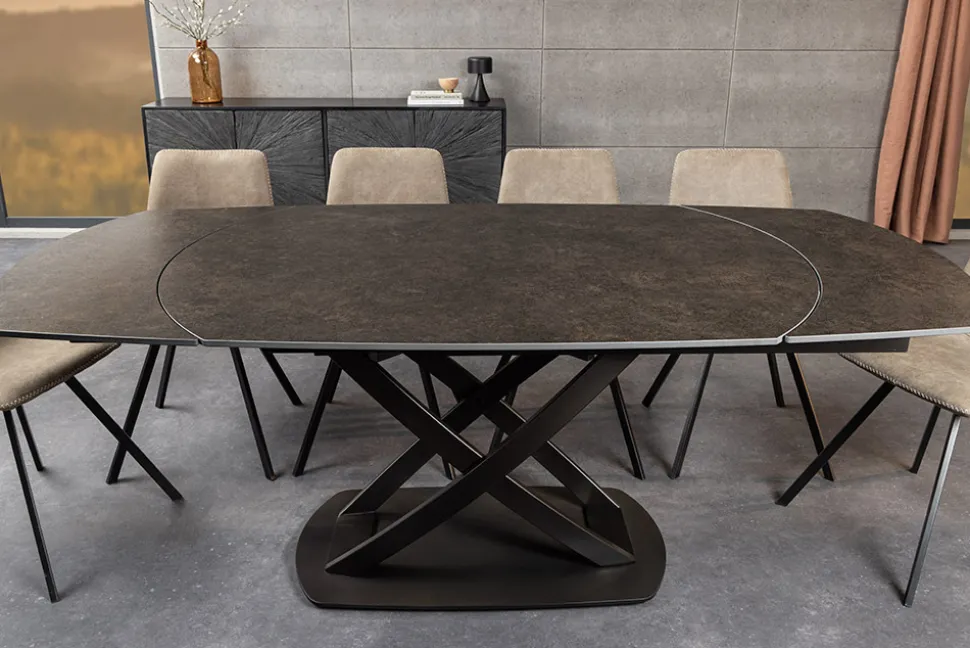 Ausziehbarer Esstisch INCEPTION 130-190cm rost oval Keramik bronze Gestell