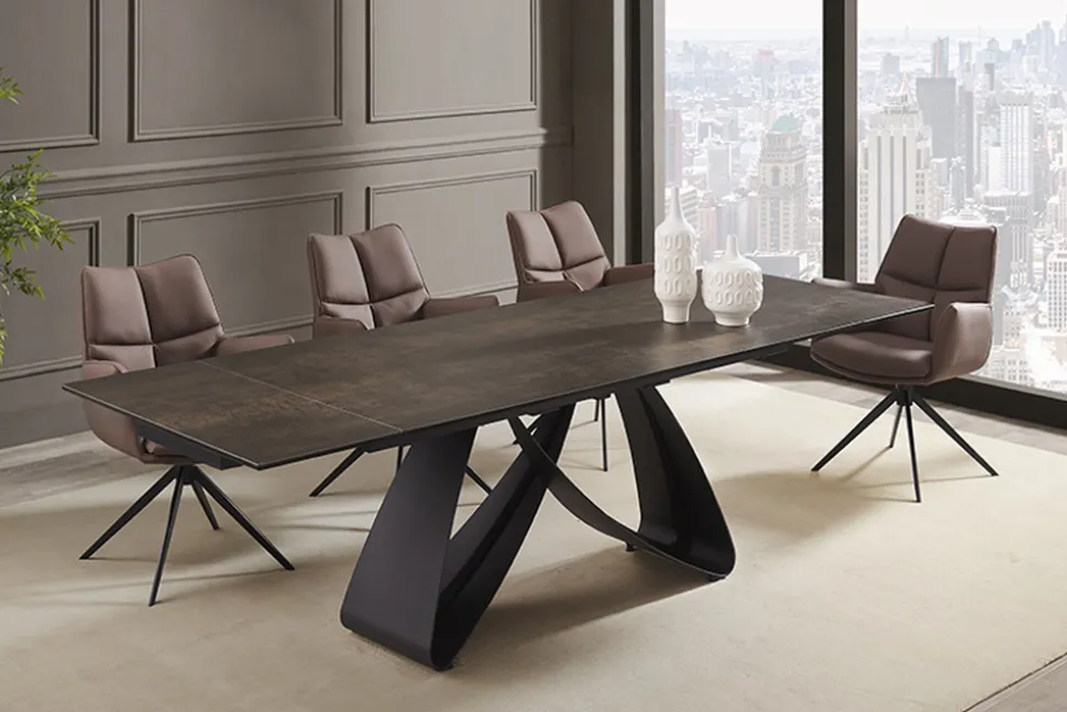 Ausziehbarer Esstisch INFINITY 180-260cm rost Keramik Marmor schwarz Metall