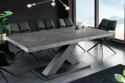 Ausziehbarer Esstisch MONTREAL 180-280cm grau graphit Keramik-Design X-Gestell