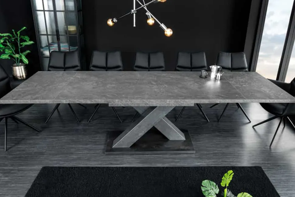 Ausziehbarer Esstisch MONTREAL 180-280cm grau graphit Keramik-Design X-Gestell