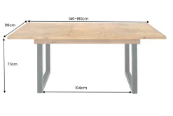 Ausziehbarer Esstisch MOSAIK 140-180cm braun Pinie recyceltes Massivholz Metall schwarz