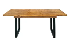 Ausziehbarer Esstisch MOSAIK 140-180cm braun Pinie recyceltes Massivholz Metall schwarz