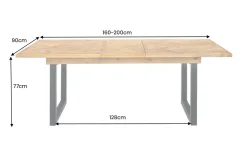 Ausziehbarer Esstisch MOSAIK 160-200cm braun Pinie recyceltes Massivholz Metall schwarz