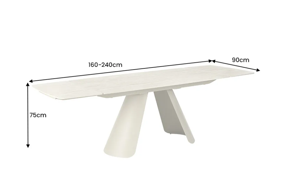 Ausziehbarer Esstisch VOGUE 160-240cm beige Keramik Travertin Metall champagner greige