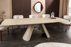 Ausziehbarer Esstisch VOGUE 160-240cm beige Keramik Travertin Metall champagner greige