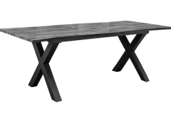 Ausziehbarer Esstisch WILD 180-220cm grau gekälkt Wildeichen-Design Baumkante schwarz