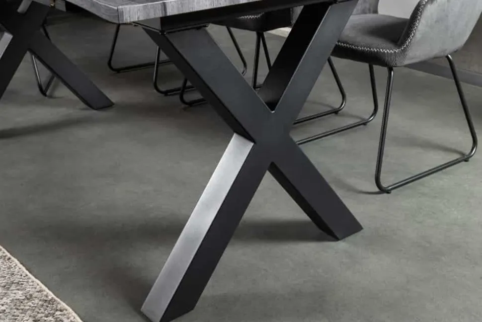 Ausziehbarer Esstisch WILD 180-220cm grau gekälkt Wildeichen-Design Baumkante schwarz