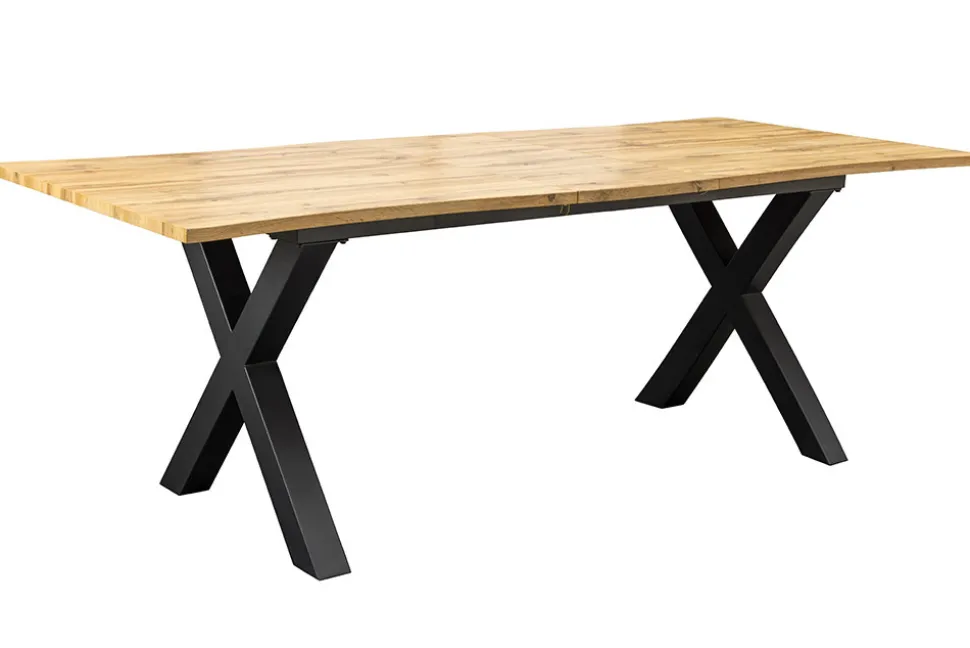 Ausziehbarer Esstisch WILD 180-220cm braun Wildeichen-Optik schwarz Baumkante