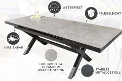 Ausziehbarer In- und Outdoor Esstisch EMPIRE 180-240cm hellgrau Keramik anthrazit