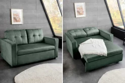 Ausziehbares Schlafsofa SMART 140cm moosgrün Vogue Velours Samt 2-Sitzer Nosagfederung