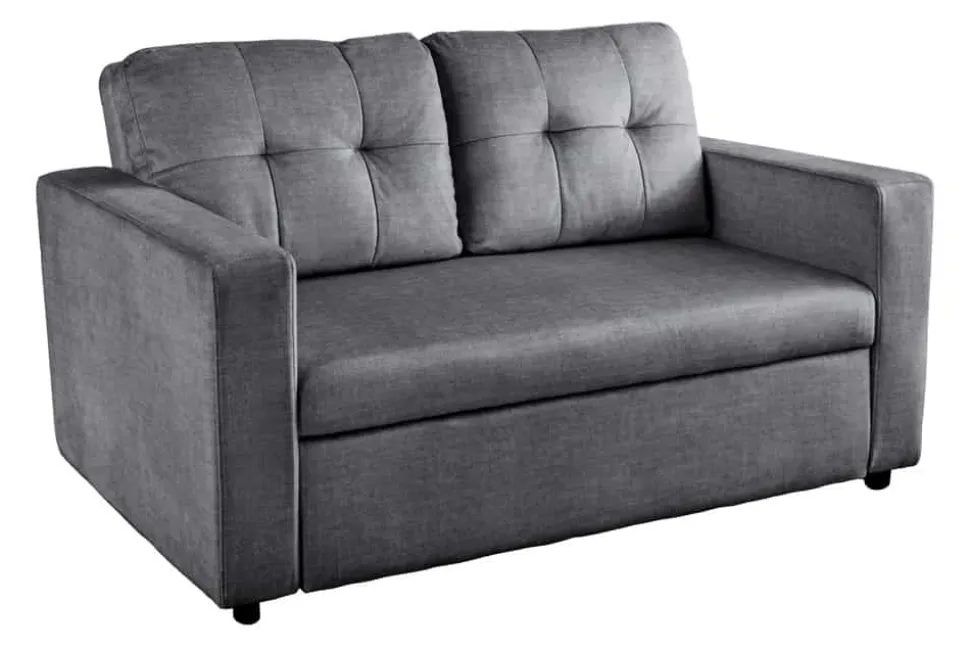 Ausziehbares Schlafsofa SMART 140cm grau Vogue Velours Samt 2-Sitzer Nosagfederung