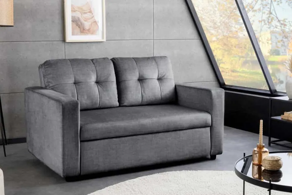 Ausziehbares Schlafsofa SMART 140cm grau Vogue Velours Samt 2-Sitzer Nosagfederung