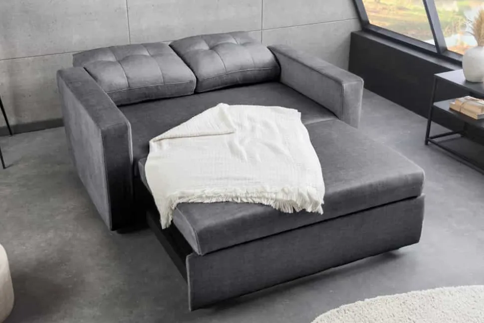 Ausziehbares Schlafsofa SMART 140cm grau Vogue Velours Samt 2-Sitzer Nosagfederung