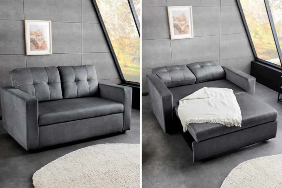 Ausziehbares Schlafsofa SMART 140cm grau Vogue Velours Samt 2-Sitzer Nosagfederung