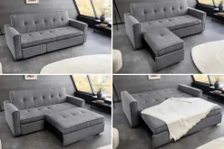 Ausziehbares Schlafsofa SMART 180cm grau Cord 2-Sitzer Couch mit Nosagfederung