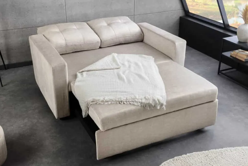 Ausziehbares Schlafsofa SMART 140cm champagner beige Vogue Velours Samt Nosagfederung