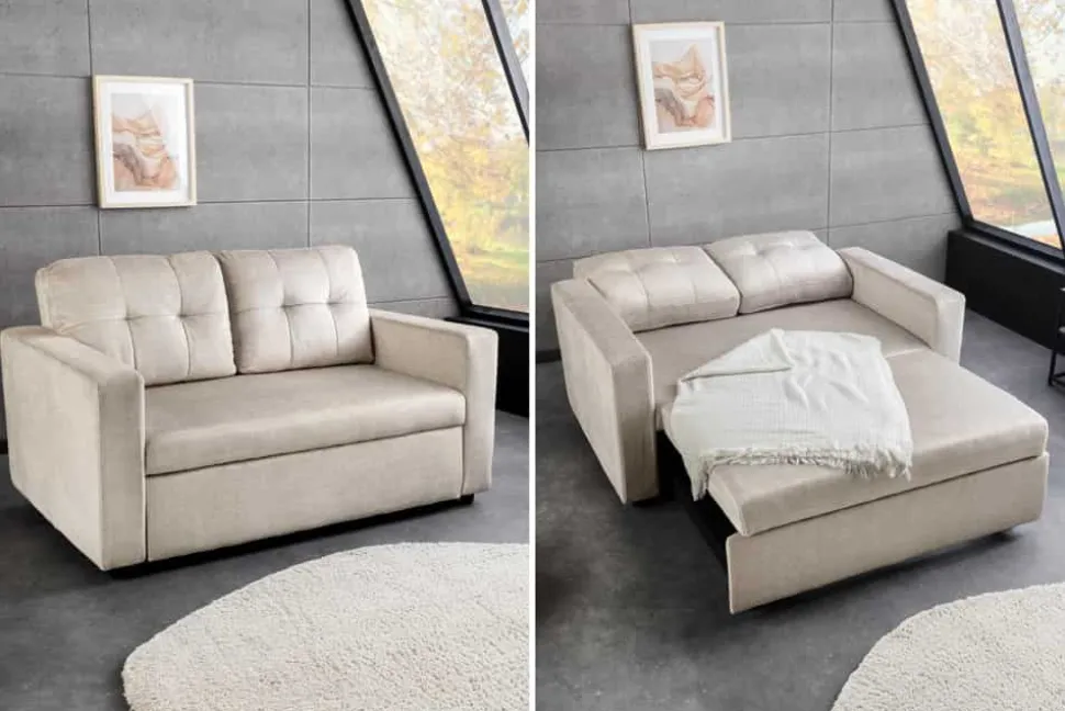 Ausziehbares Schlafsofa SMART 140cm champagner beige Vogue Velours Samt Nosagfederung