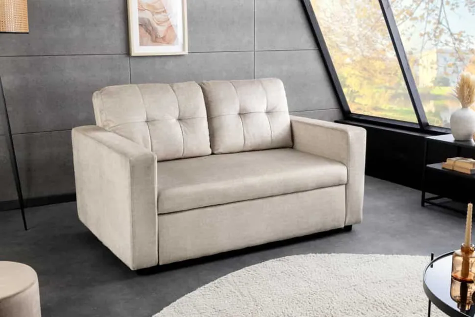 Ausziehbares Schlafsofa SMART 140cm champagner beige Vogue Velours Samt Nosagfederung