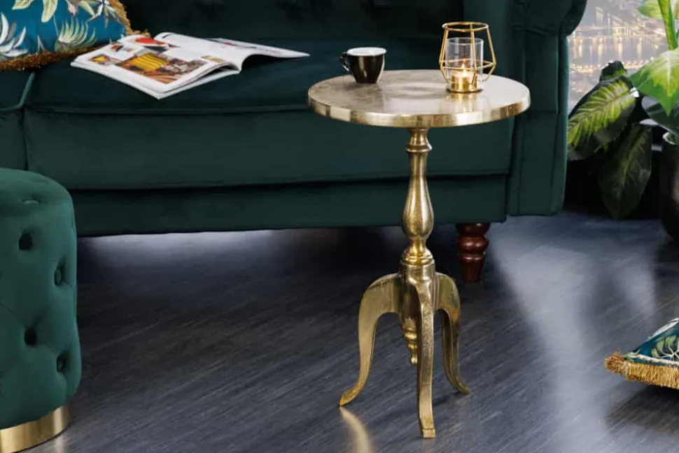Barock Beistelltisch SAVOY 55cm gold Metall Dreibein rund Vintage