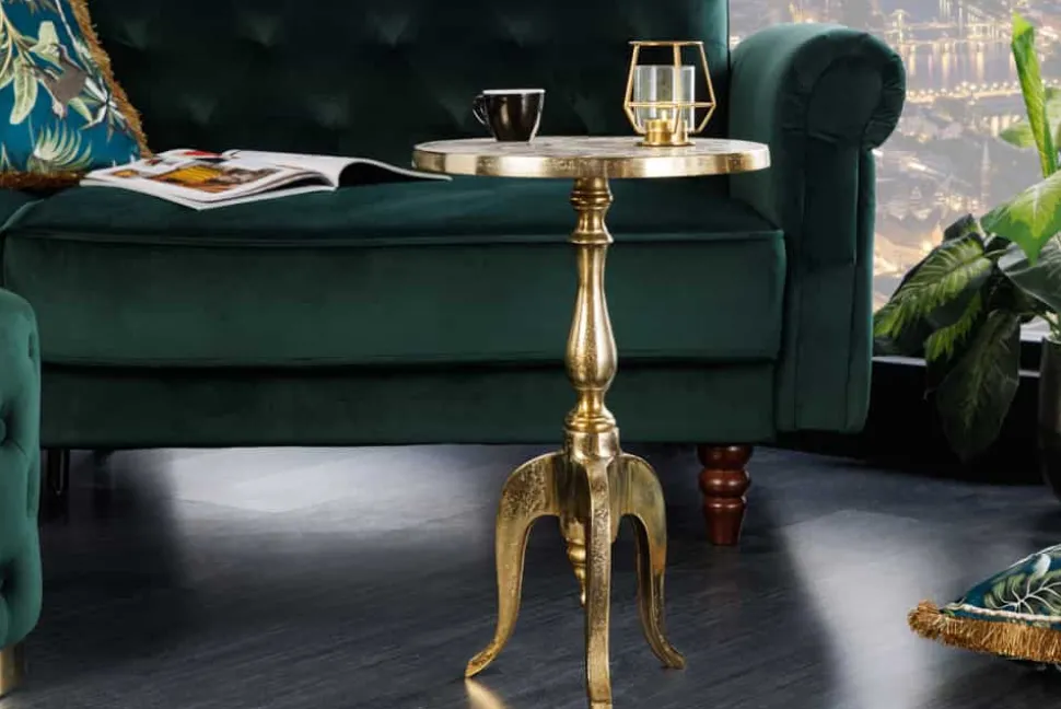 Barock Beistelltisch SAVOY 55cm gold Metall Dreibein rund Vintage
