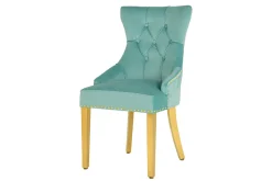 Barock Stuhl CASTLE DELUXE blau Samt gold Edelstahl mit Löwenkopf Chesterfield