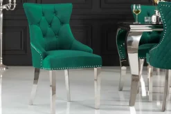 Barock Stuhl CASTLE DELUXE smaragdgrün Samt Edelstahl Löwenkopf