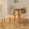 Barock Stuhl CASTLE DELUXE beige Samt gold Edelstahl mit Löwenkopf Ziernieten