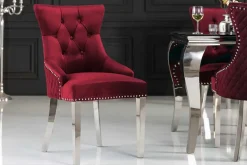 Barock Stuhl CASTLE DELUXE rot Samt Löwenkopf Chesterfield Design Esszimmerstuhl Nieten