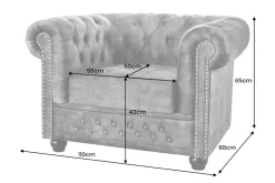Barocker Sessel CHESTERFIELD grau Samt Federkern mit Knopfheftung