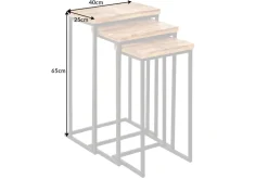Beistelltisch 3er Set INDUSTRIAL 65cm Mangoholz handmade Mosaik schwarzes Metallgestell massiv