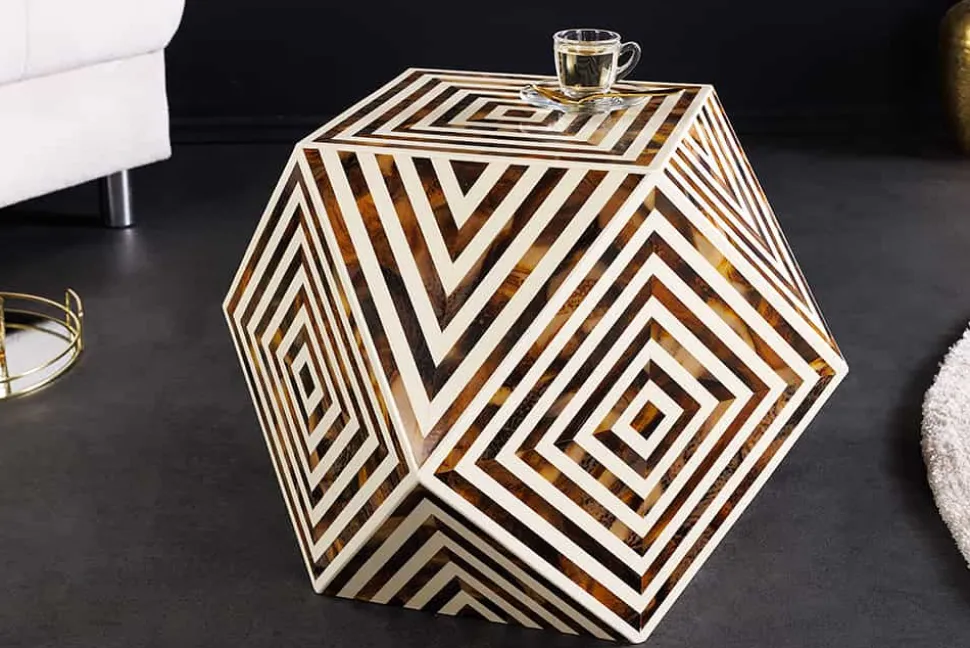 Beistelltisch HARMONY NATURE 60cm braun weiß Mosaik Kunsthandwerk