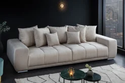 Big Sofa ELEGANCIA 285cm champagner beige Vogue Velours Samt inkl. Kissen Federkern