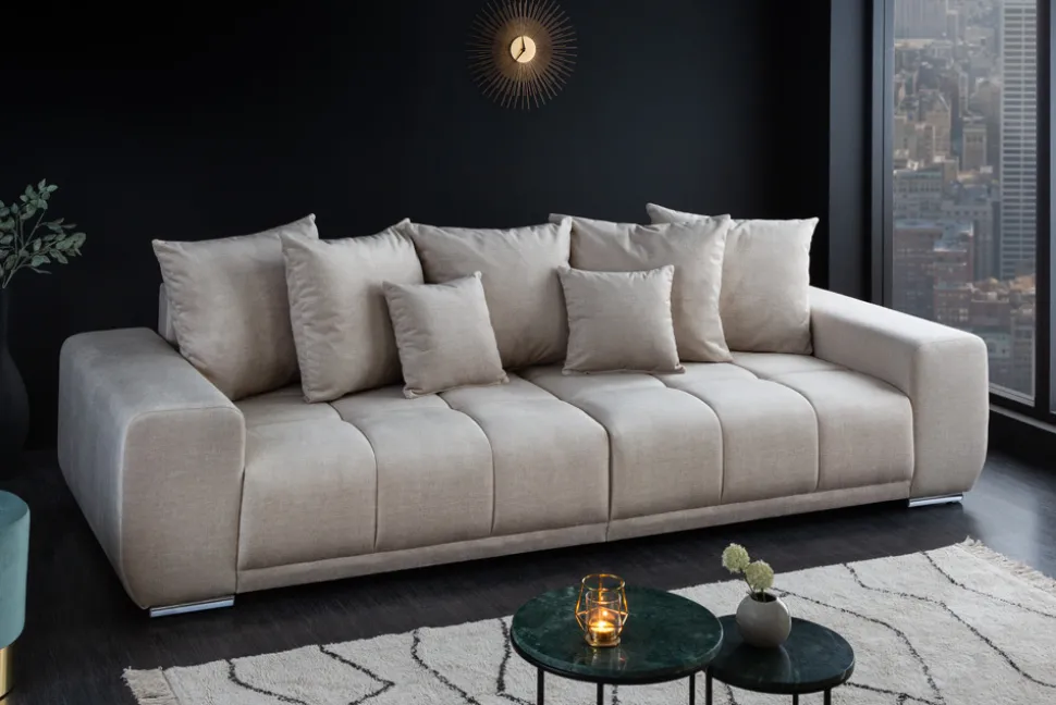 Big Sofa ELEGANCIA 285cm champagner beige Vogue Velours Samt inkl. Kissen Federkern