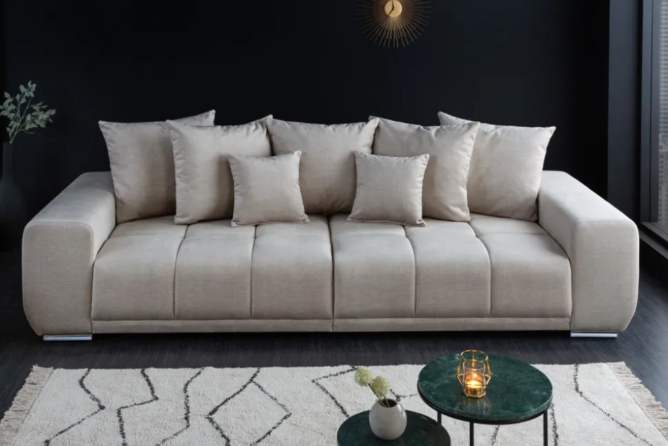 Big Sofa ELEGANCIA 285cm champagner beige Vogue Velours Samt inkl. Kissen Federkern