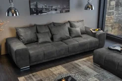 Big Sofa ELEGANCIA 285cm grau Microfaser XXL Couch inkl. Kissen Federkern