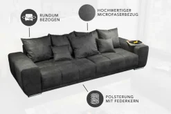 Big Sofa ELEGANCIA 285cm grau Microfaser XXL Couch inkl. Kissen Federkern